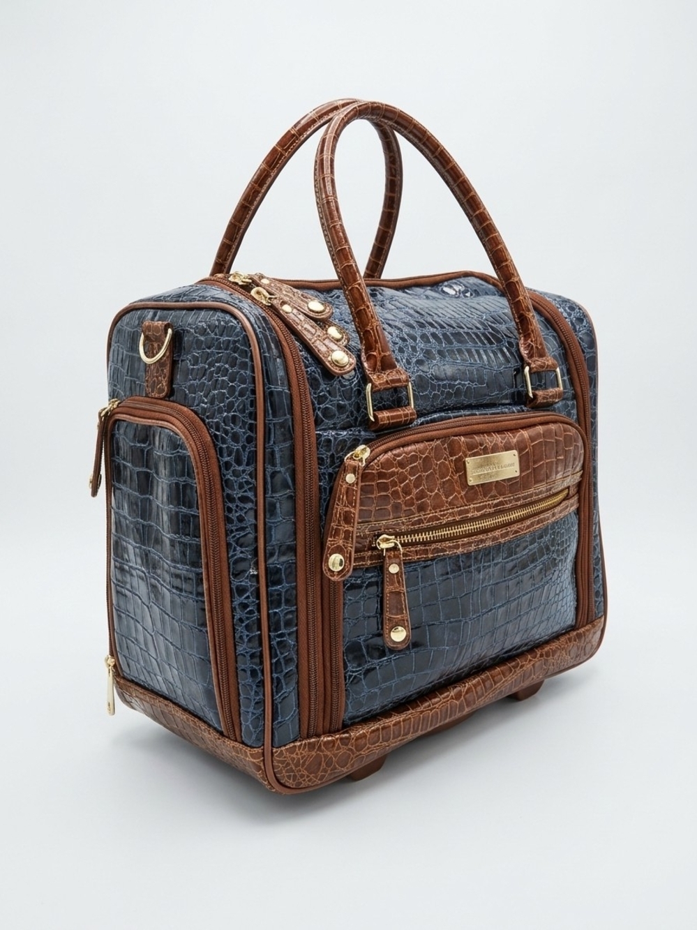 Samantha Brown Navy Blue Brown Croc Embossed Carry On Travel Bag